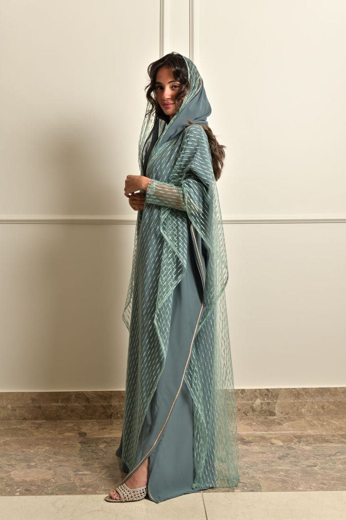 Green Tulle Embroidered Abaya