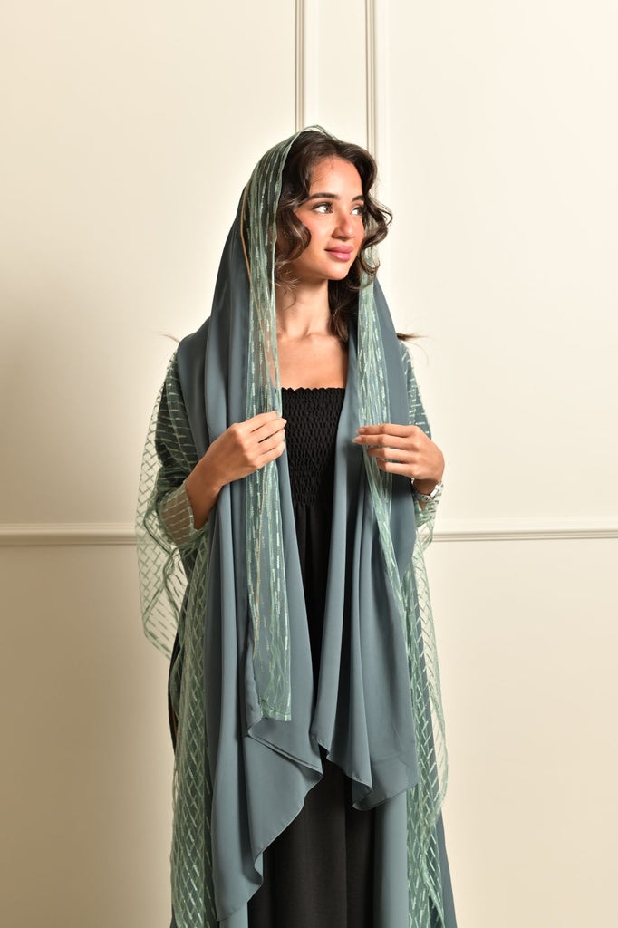Green Tulle Embroidered Abaya