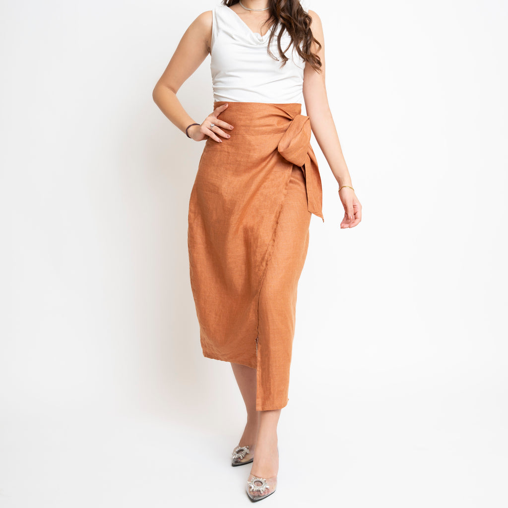 Orange Linen Wrap Skirt
