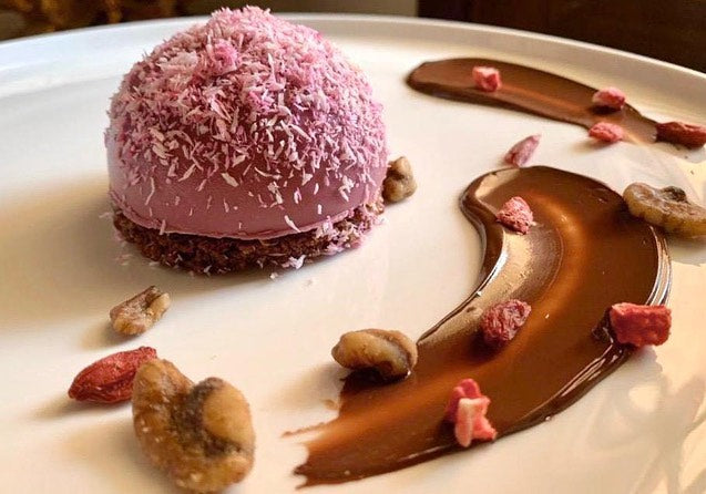 Indulge Thyself // Pink Chocolate Dome filled with a Sour Cherry Mousse