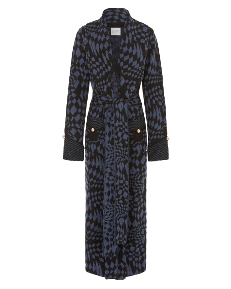 Abstract Check Hari Merino Jacquard Smoking Robe