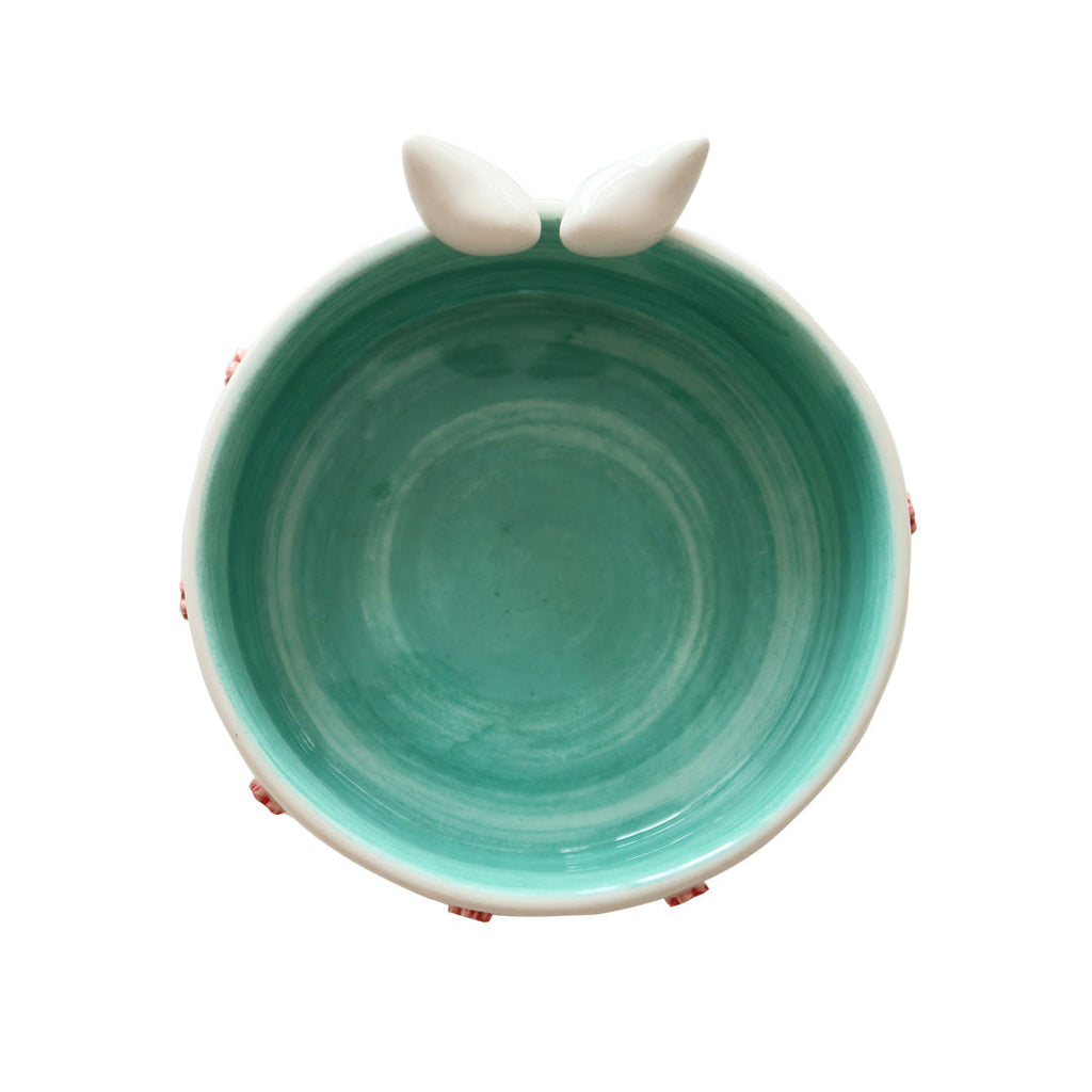 Turquoise “Happy” Love Bird Multicolour Ceramic Bowls
