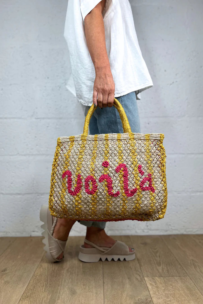 Voila Stripes Small Yellow Jute Bag