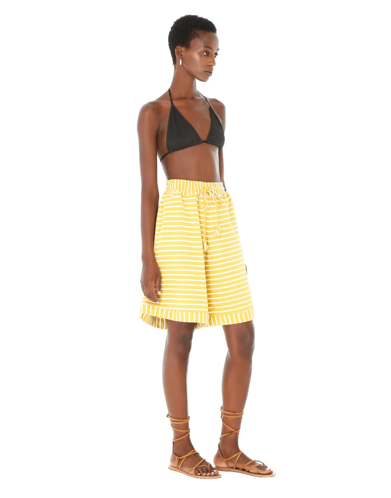 Yellow Striped Knit Shorts