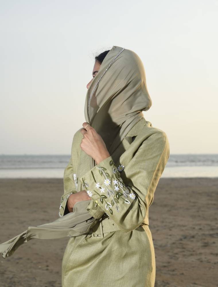Green Linen Blazer Abaya
