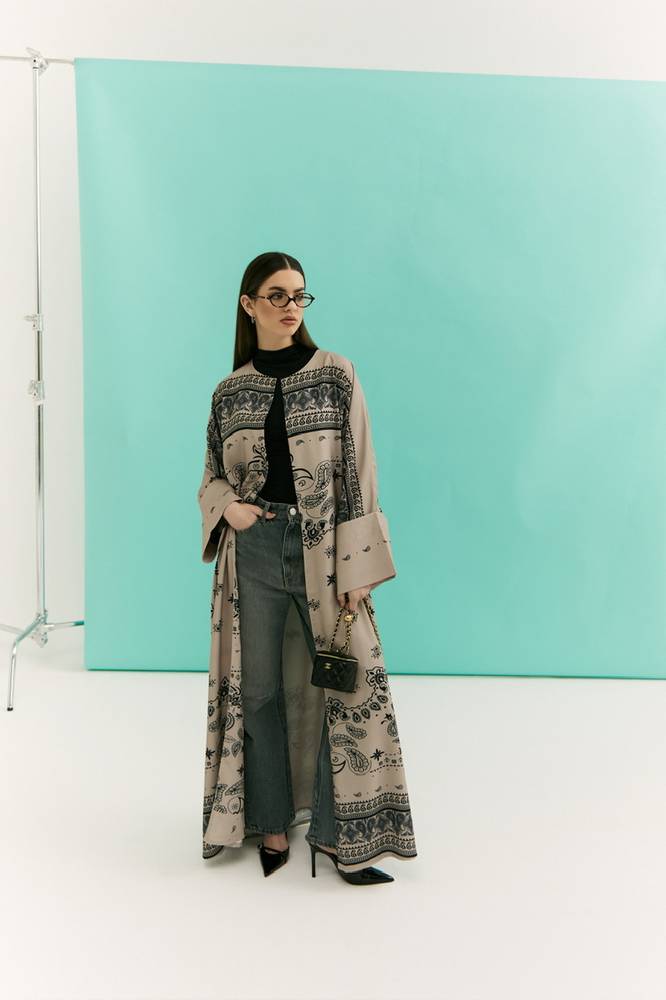 Tala Beige Printed Crepe Abaya