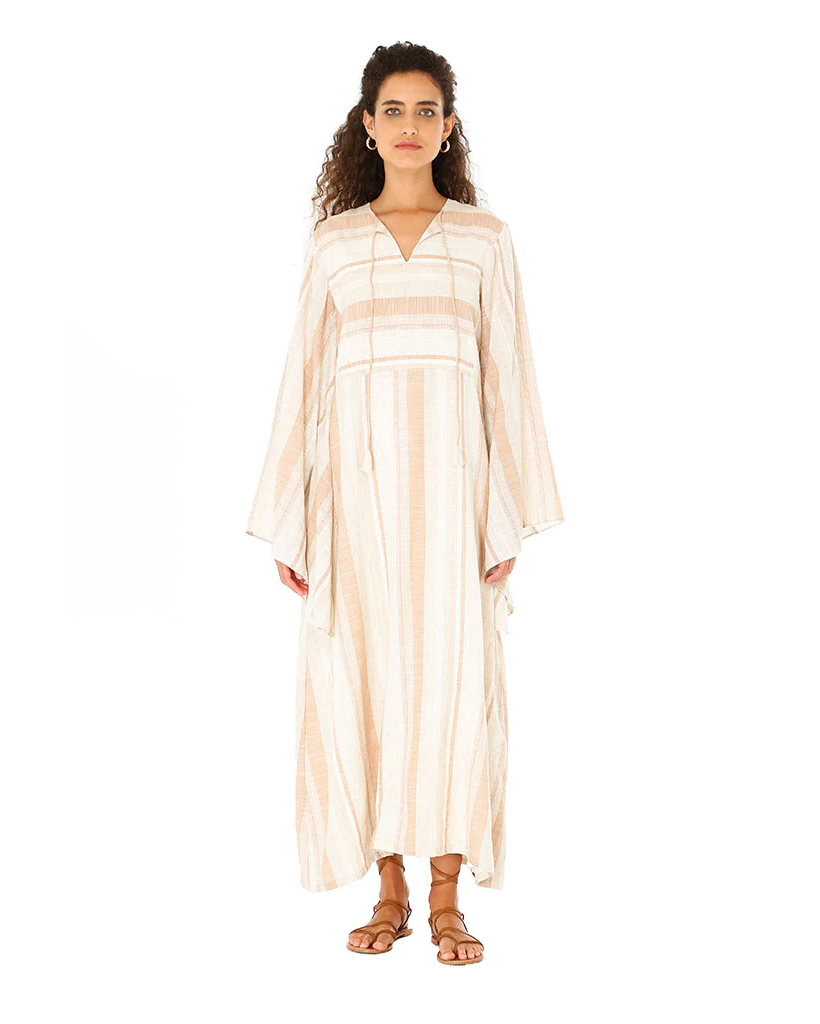 Beige Striped Mosa Kaftan
