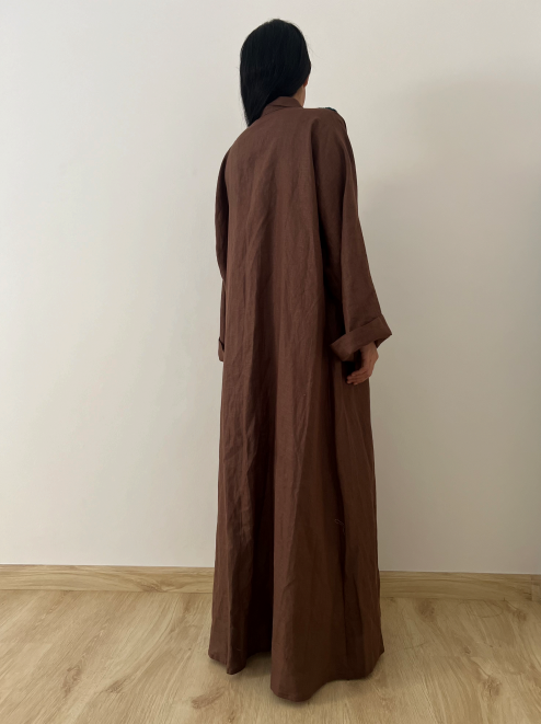 Handcrafted Brown Linen Kimono Abaya