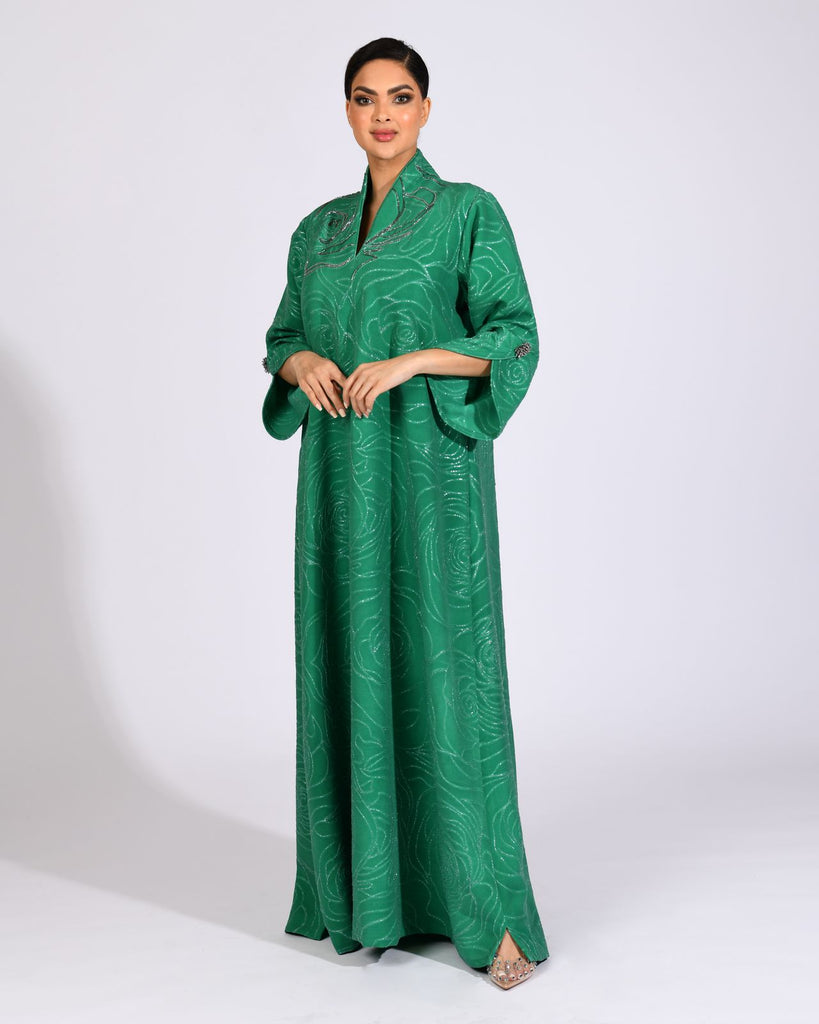 Green Silk Thobe with Beaded Details