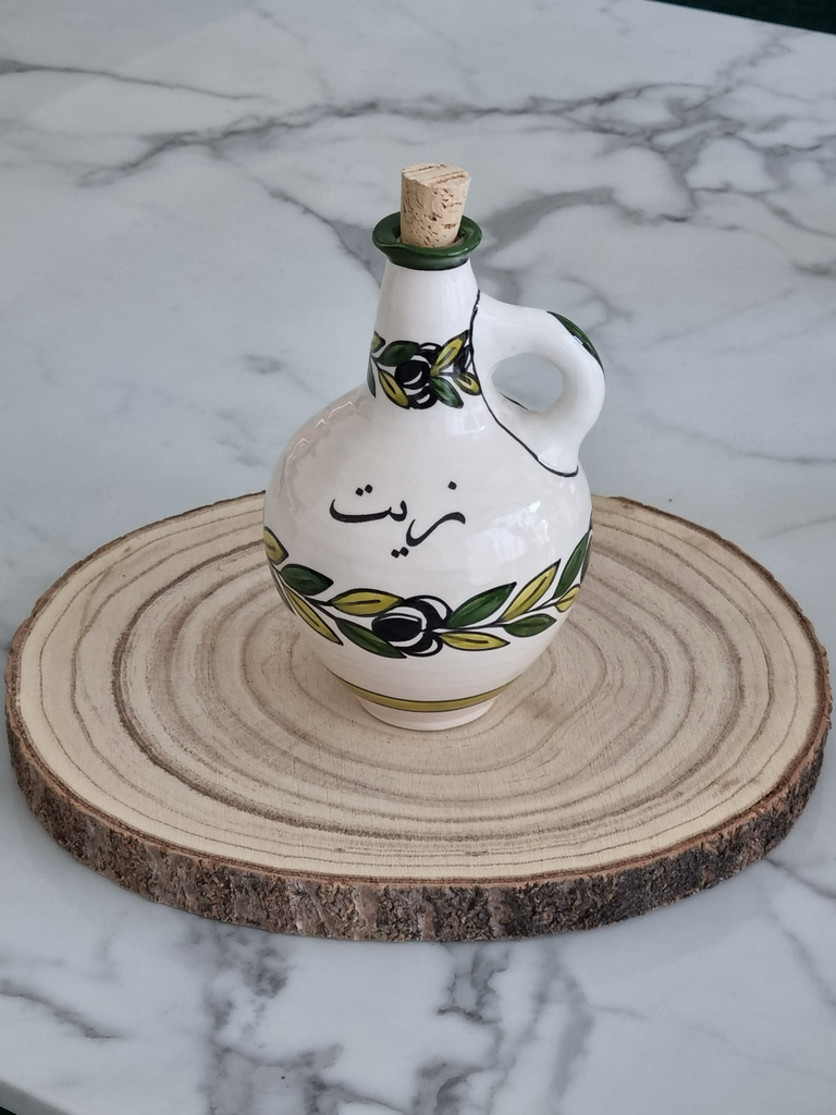Olive Hand Painted Oil Jug