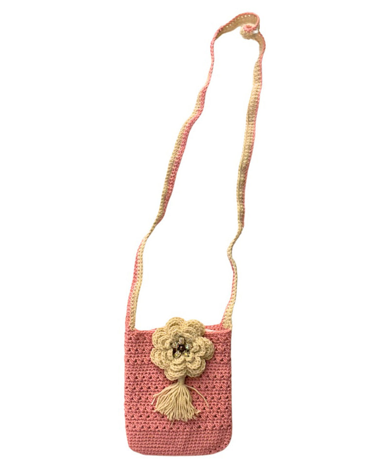 Pink Crochet Crossbody Bag