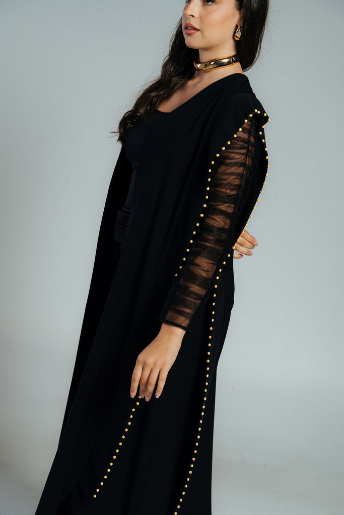 Black Sculpted Sleeve Abaya