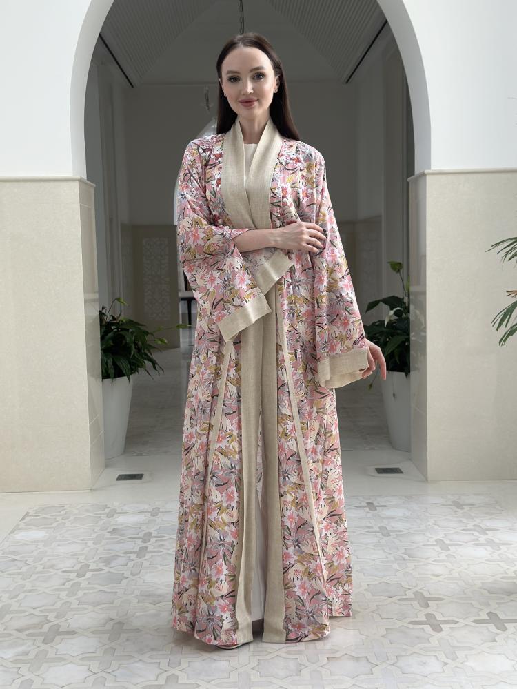 Floral Pink Voile Abaya