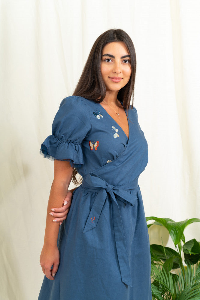 The Butterfly Embroidered Wrap Dress