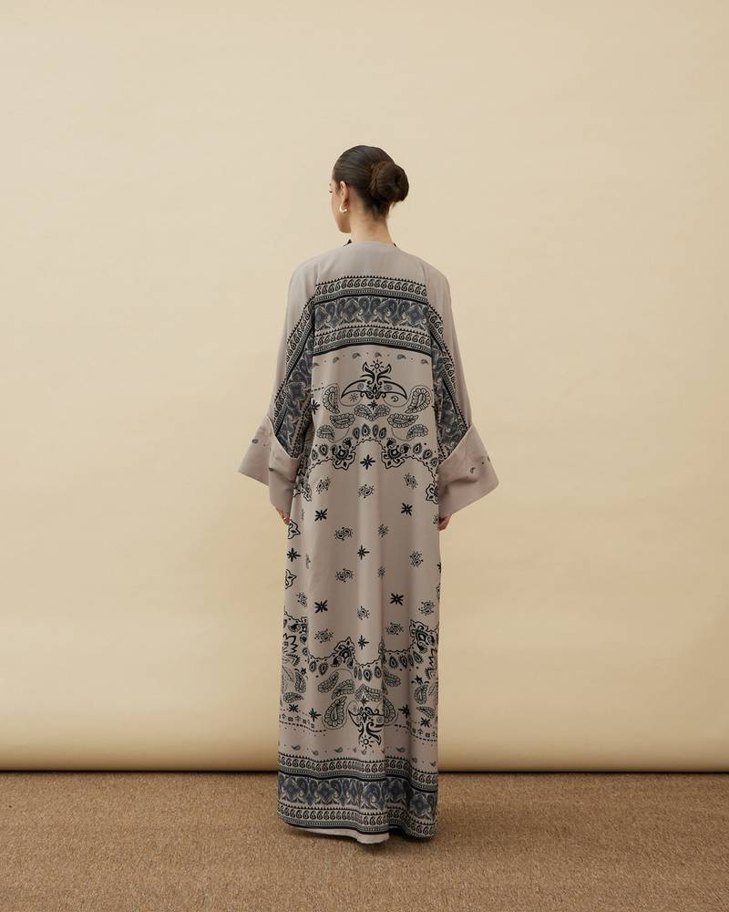 Tala Beige Printed Crepe Abaya