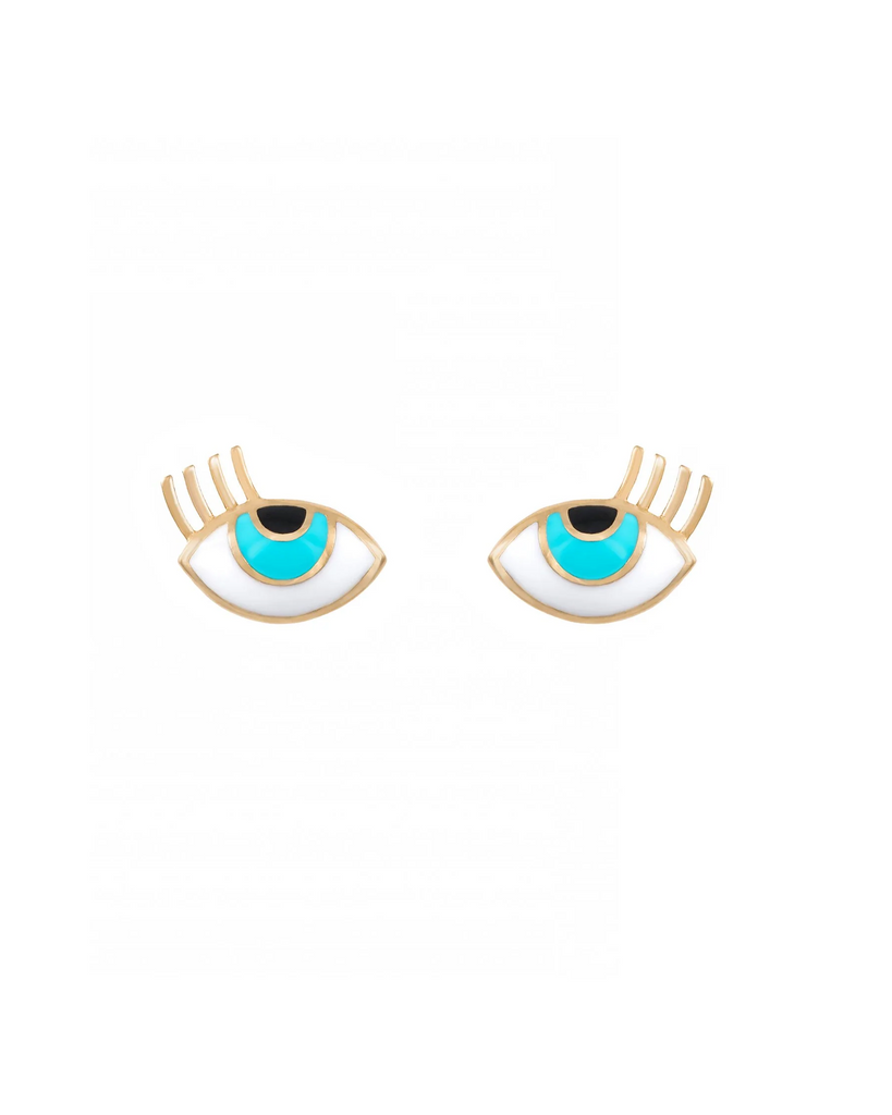 18K Aqua Eye Mini Earrings