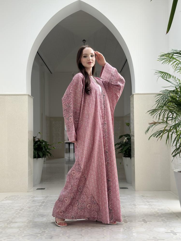 Pink Silk Embroidered Abaya