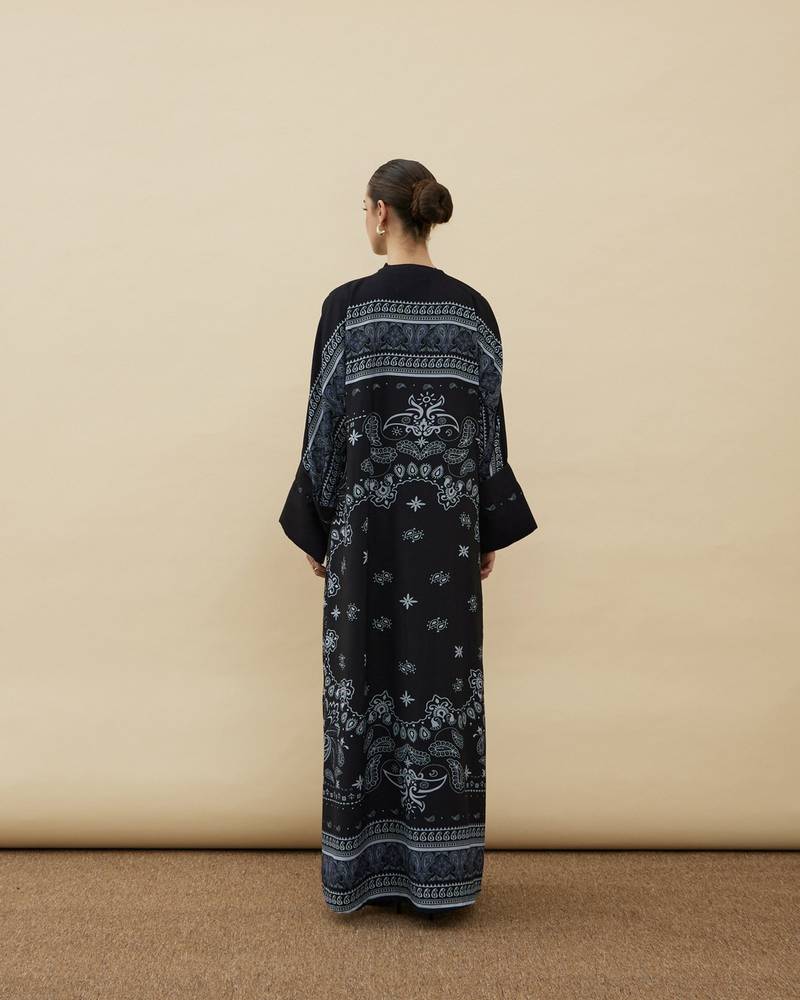Tala Black Printed Crepe Abaya