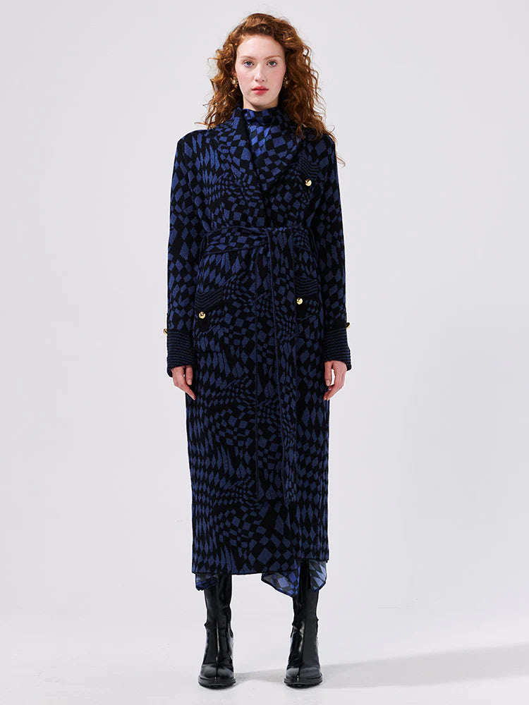 Abstract Check Hari Merino Jacquard Smoking Robe