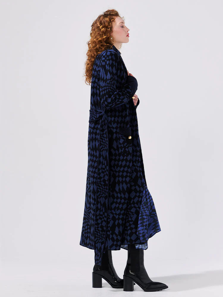 Abstract Check Hari Merino Jacquard Smoking Robe