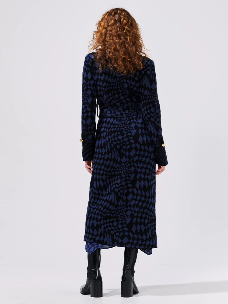 Abstract Check Hari Merino Jacquard Smoking Robe