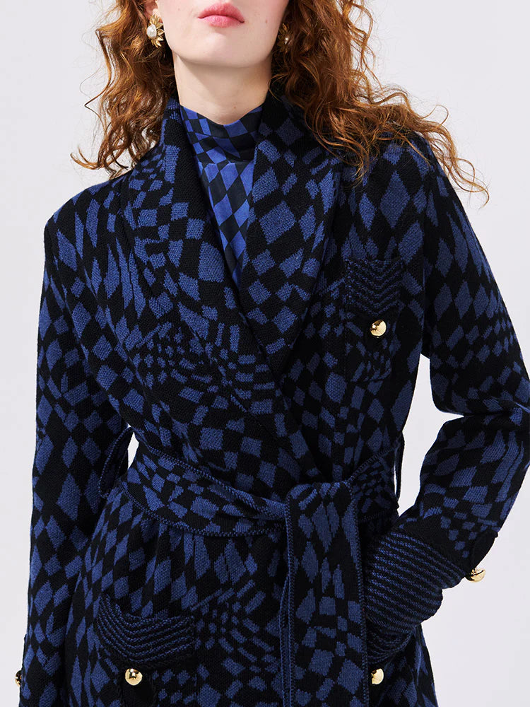 Abstract Check Hari Merino Jacquard Smoking Robe