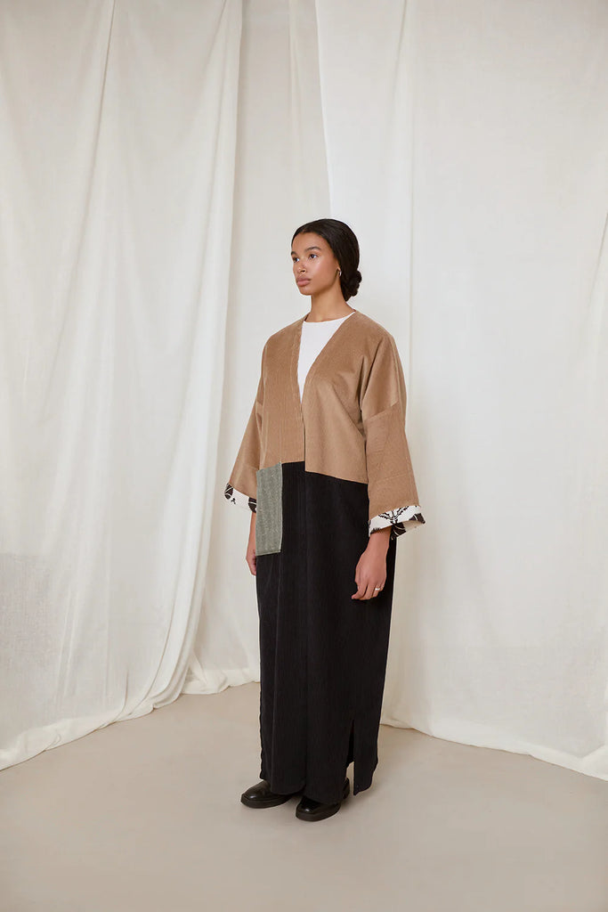 Beige & Black Serey Abaya