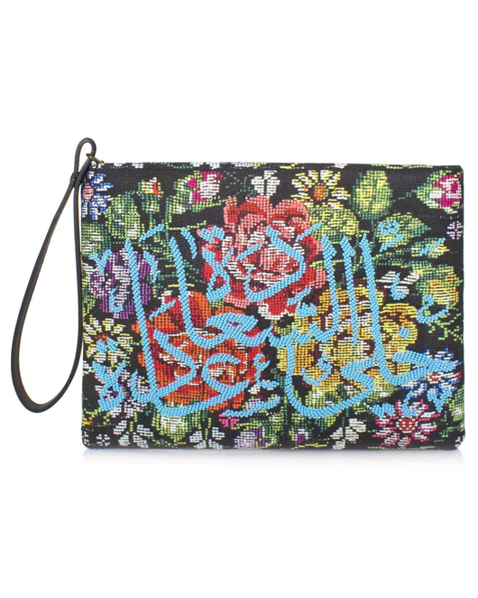 Eddie Blue Calligraphy on Floral Pouch