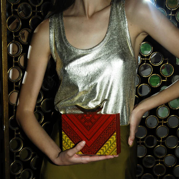 Chili Red Marquetry Clutch