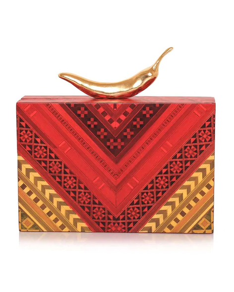 Chili Red Marquetry Clutch