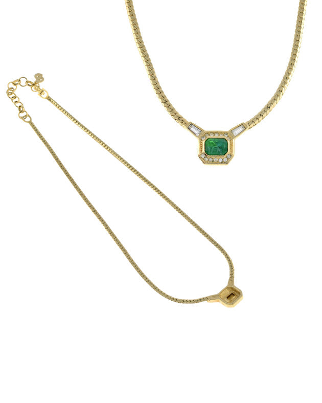 Vintage Dior Green Rhinestone Necklace