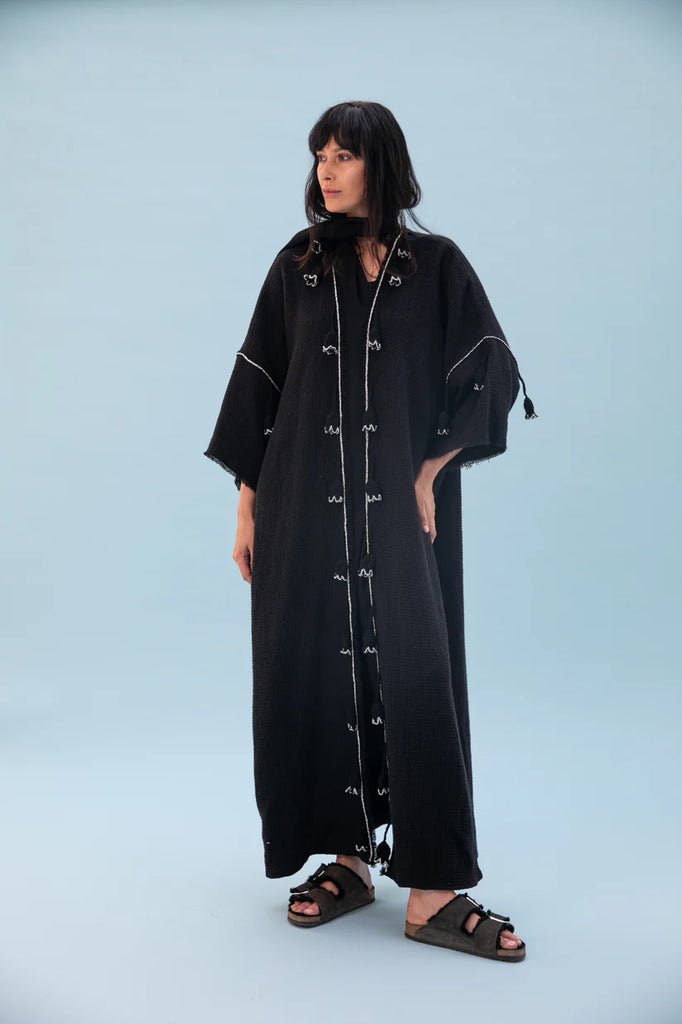 Black Linen Crochet Abaya