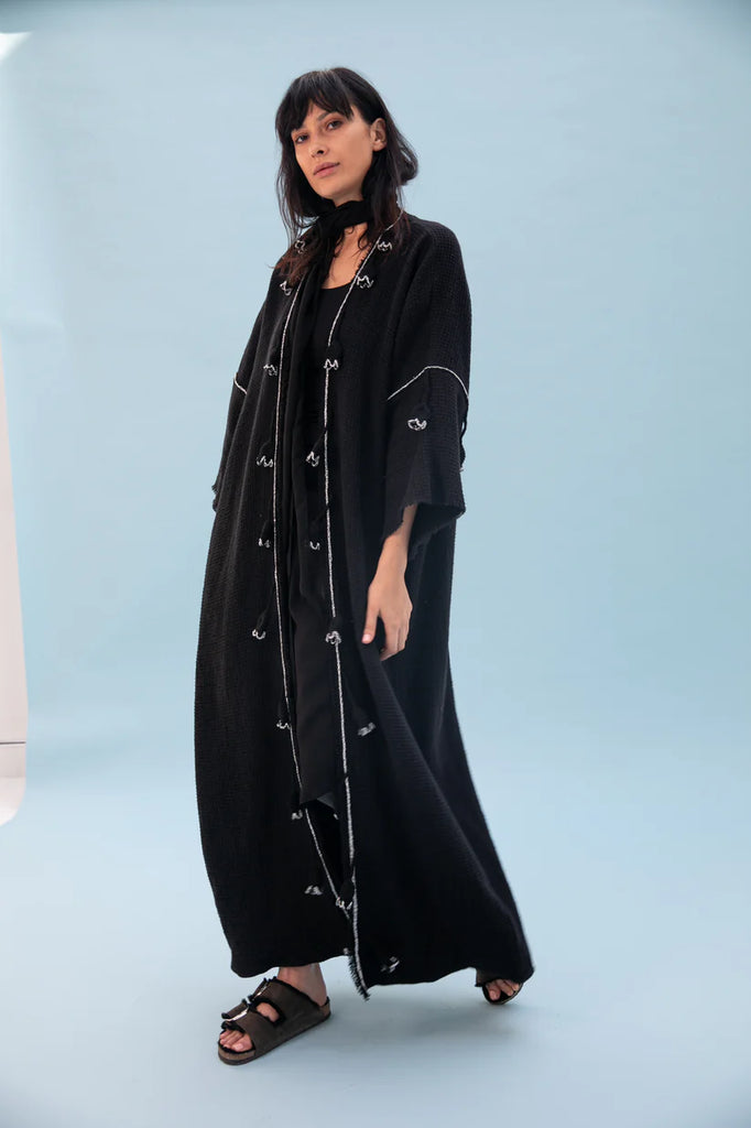 Black Linen Crochet Abaya
