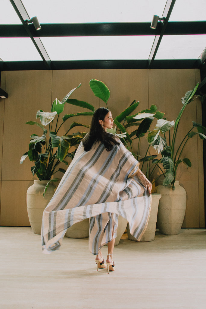 Striped Copper Sirma Midi Bisht Pocket Abaya