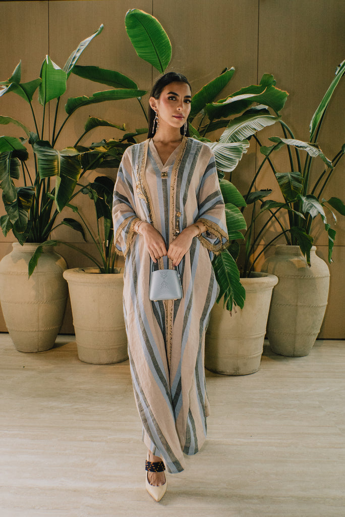 Striped Copper Sirma Midi Bisht Pocket Abaya