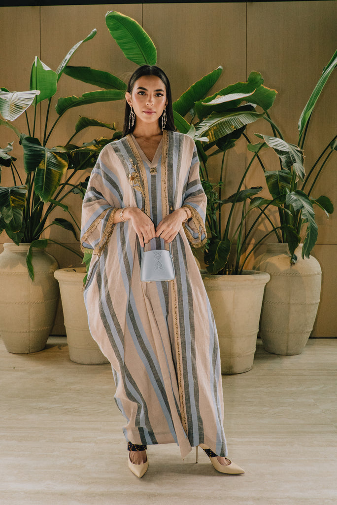 Striped Copper Sirma Midi Bisht Pocket Abaya