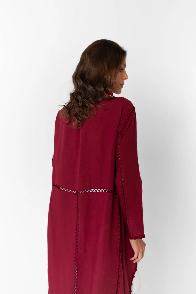 Basma Burgundy Linen Abaya