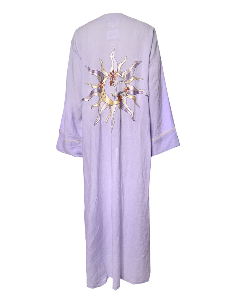 Purple Linen Embroidered Abaya