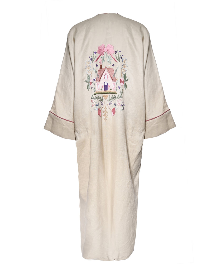Beige Linen Embroidered Abaya