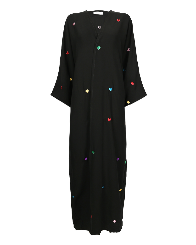 Black Rainbow Hearts Abaya
