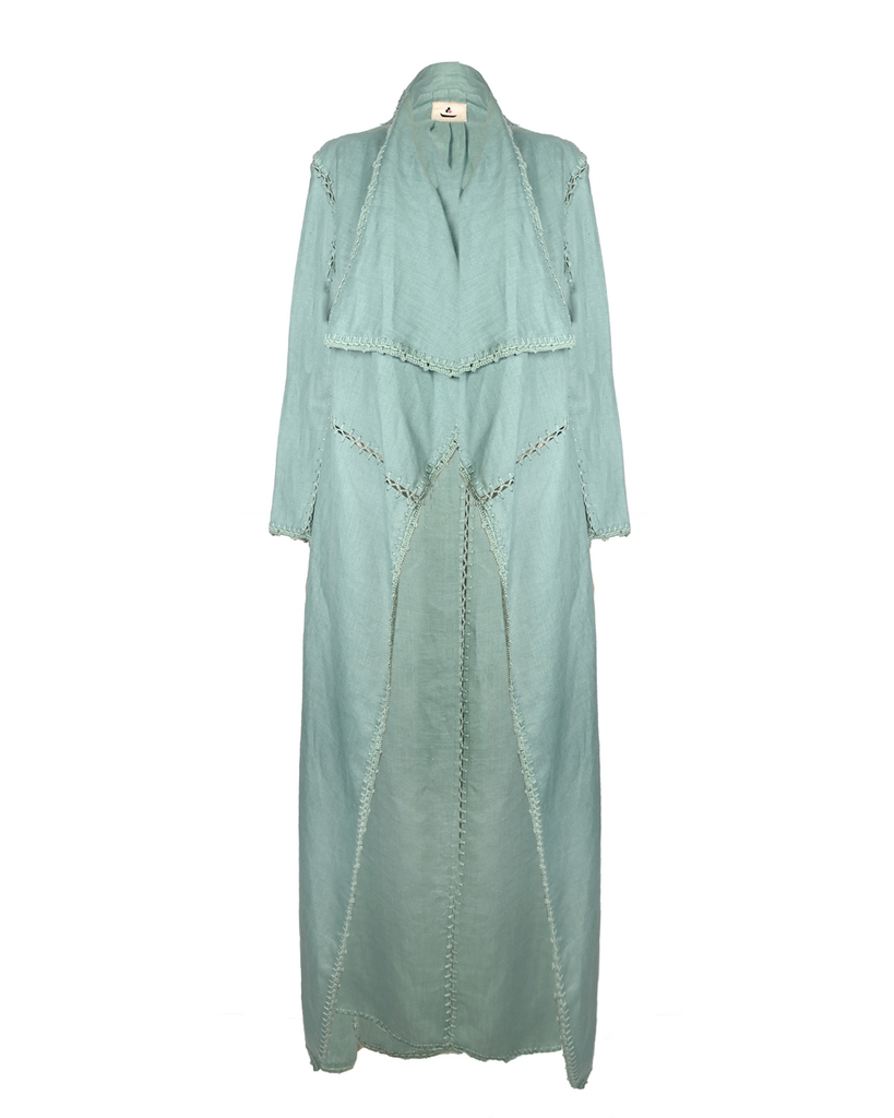 Teal Linen Crochet Abaya