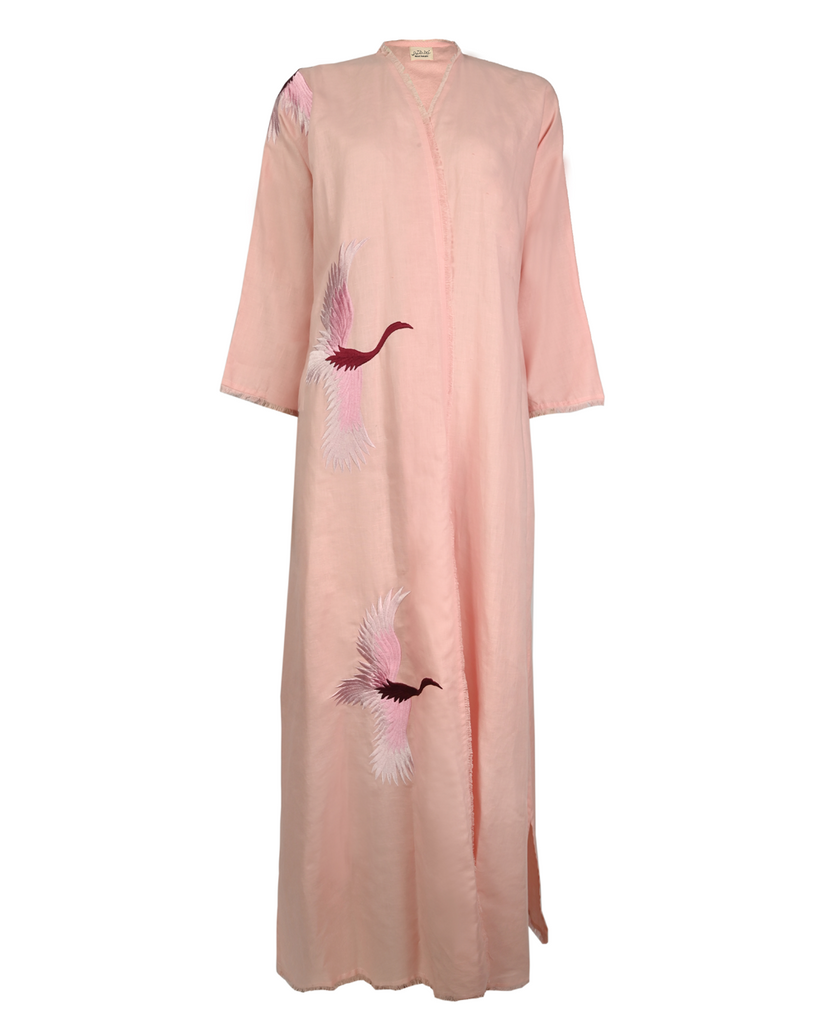 Pink Bird Embroidered Abaya