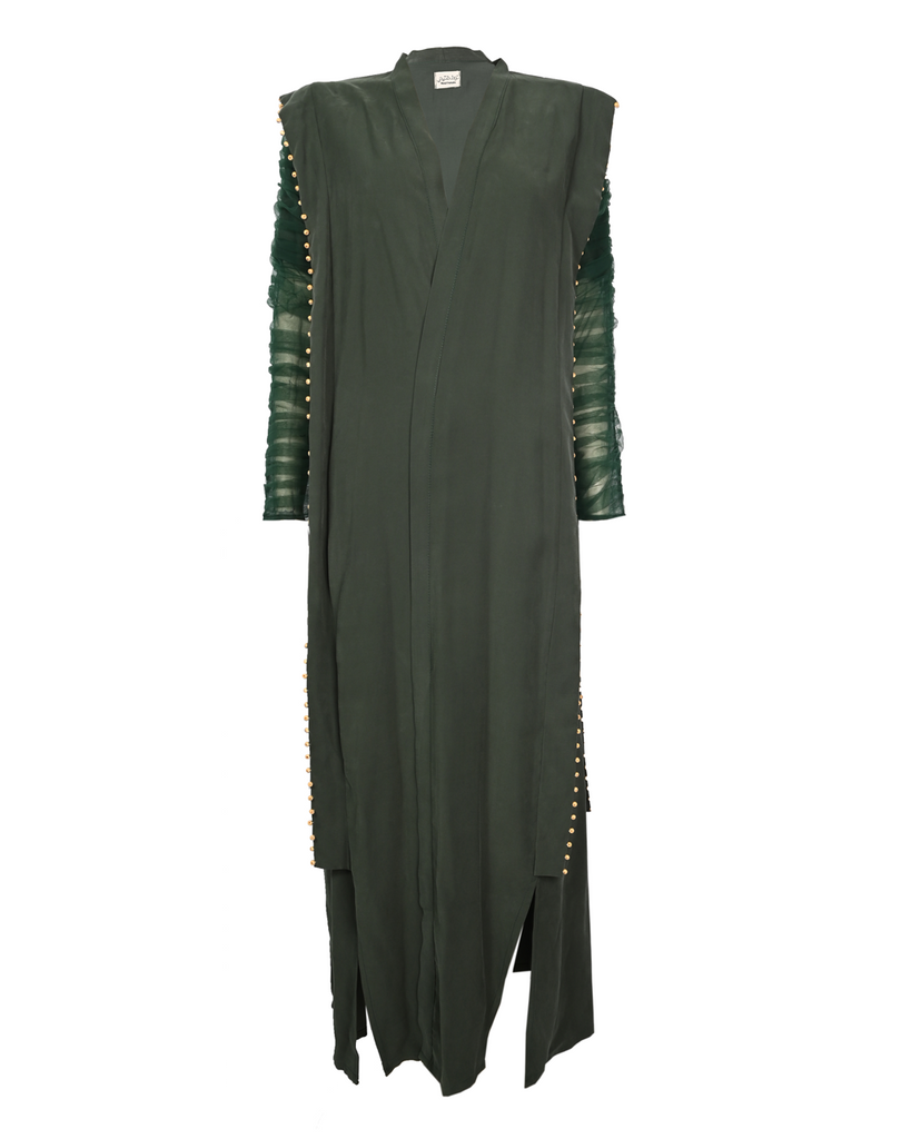 Green Sculpted Sleeve Abaya