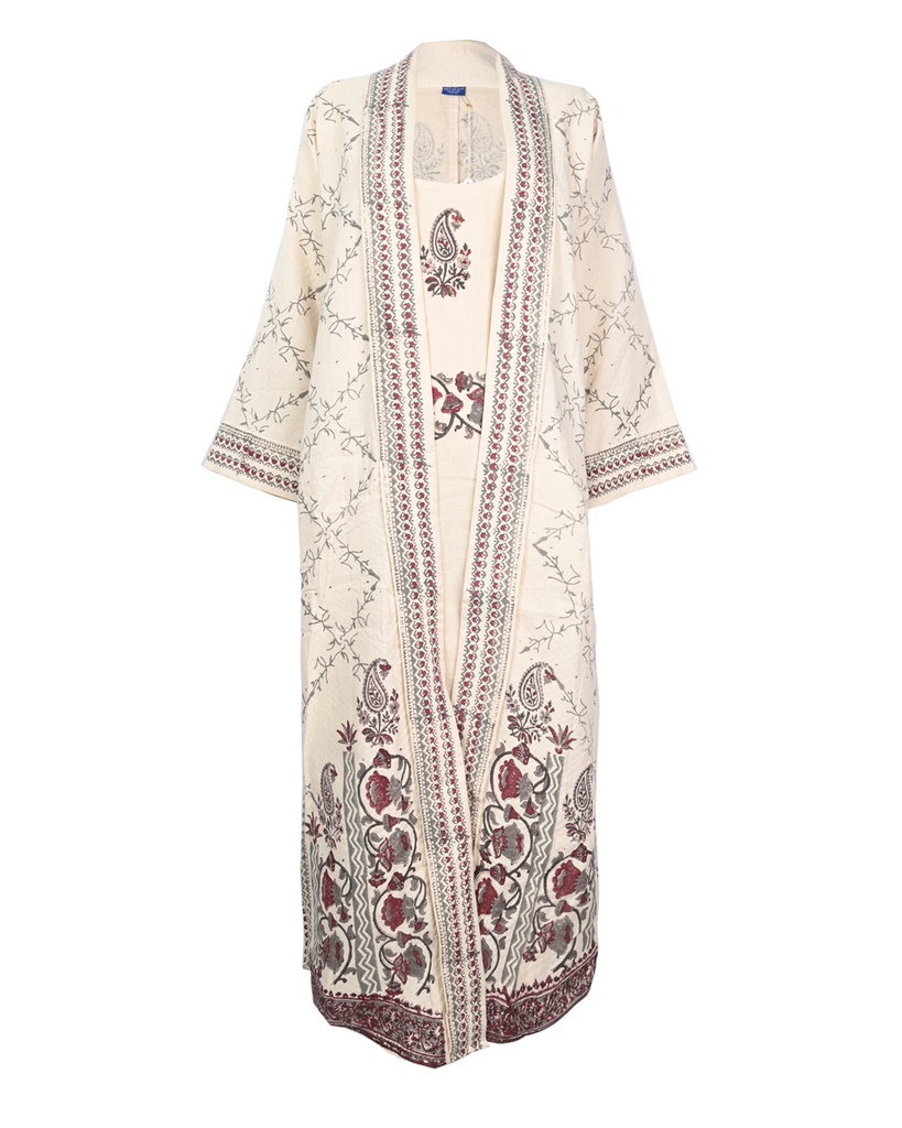 Beige Embroidered Coverup Abaya Set