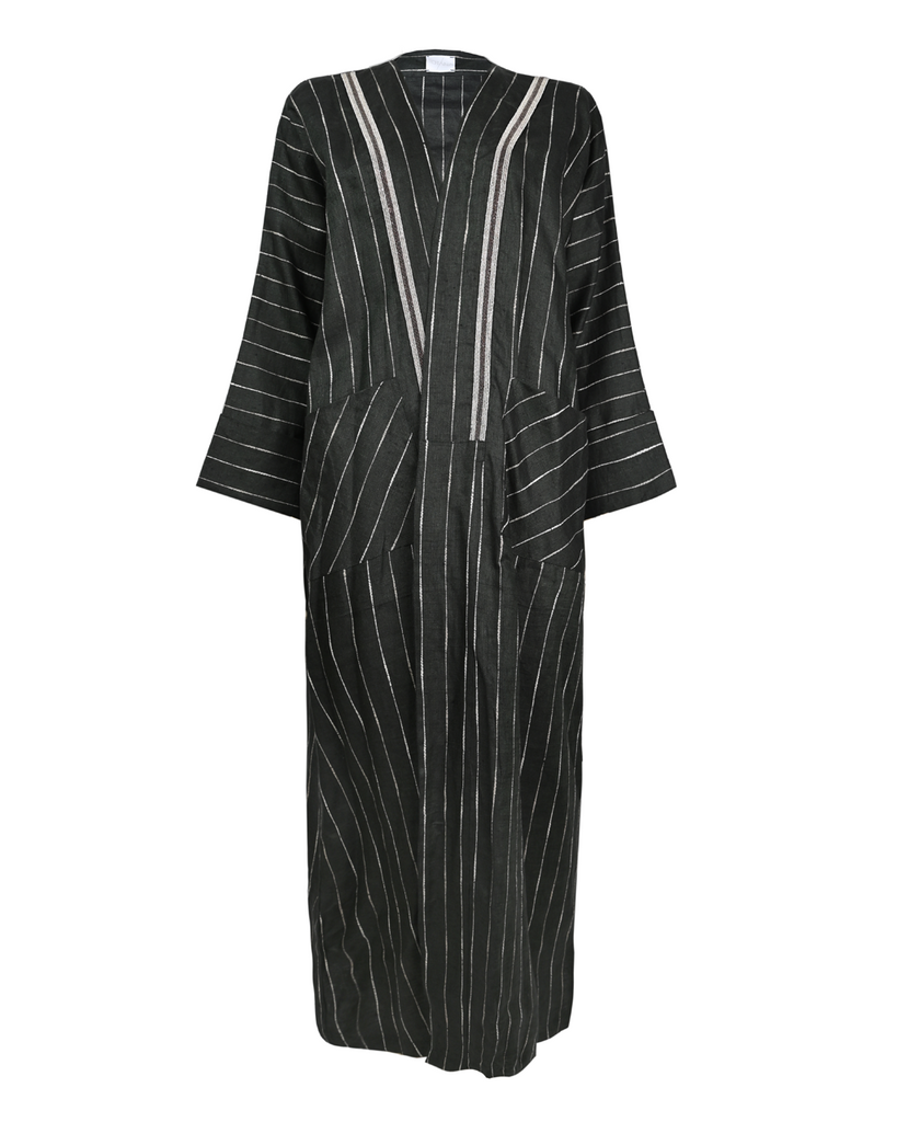 Black Striped Linen Abaya