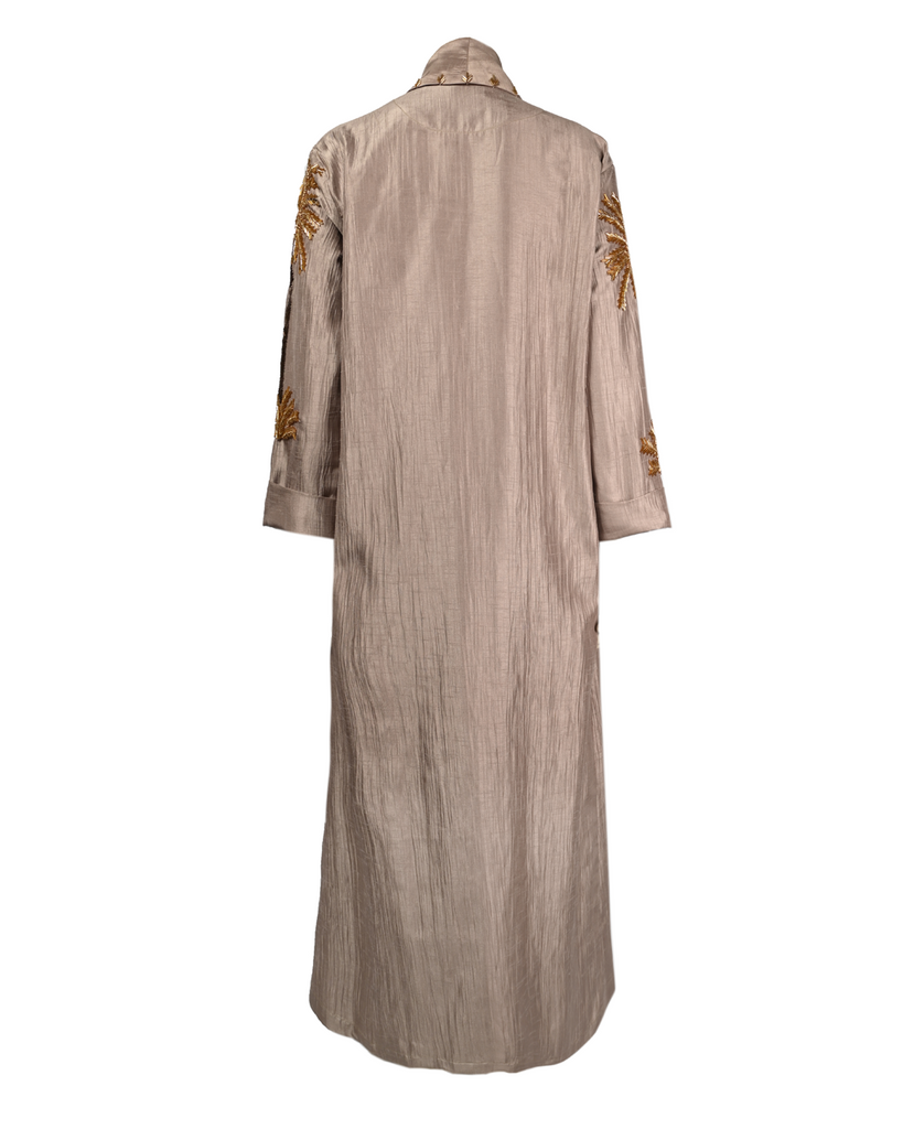 Dark Beige Embroidered Coverup Abaya