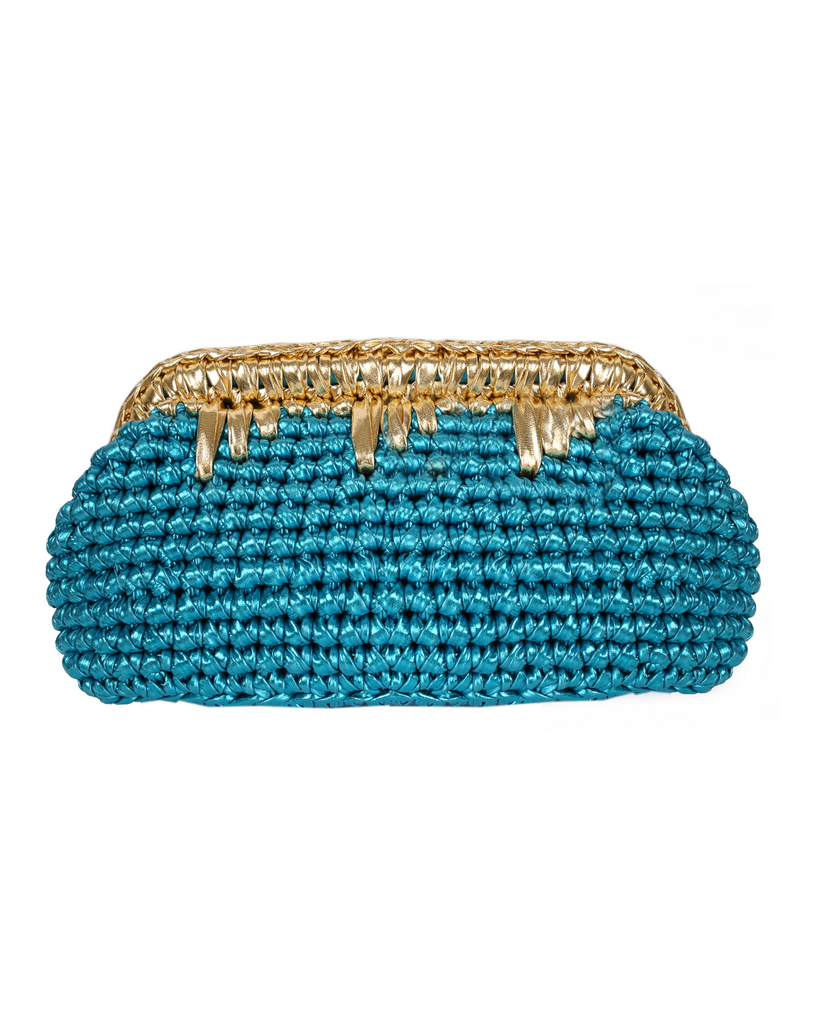 Aqua Blue & Gold Clutch Bag