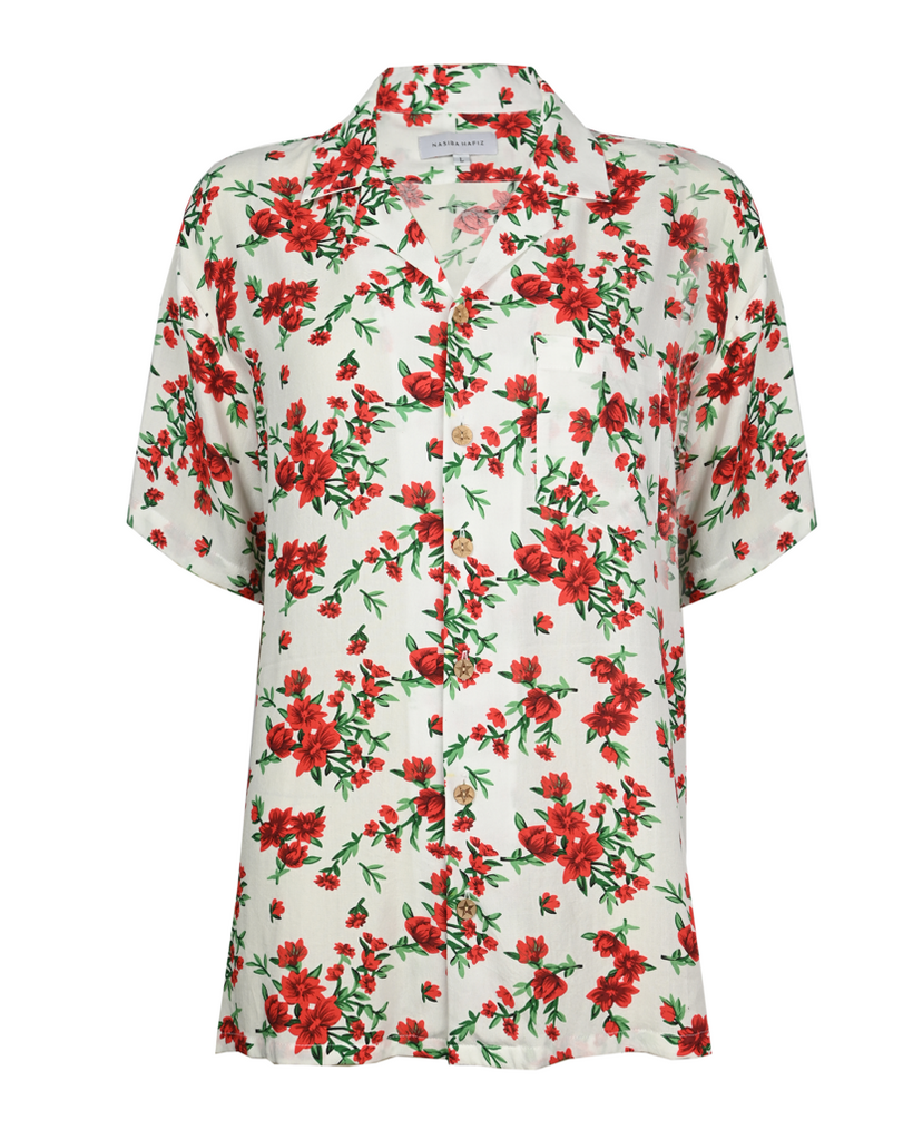 Red Floral Cotton Polo Shirt