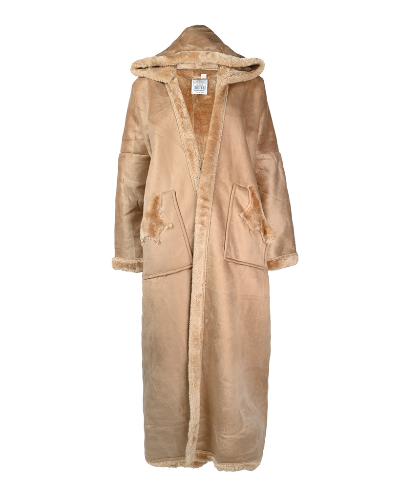 Camel Brown Cur Fur Hoodied Coat