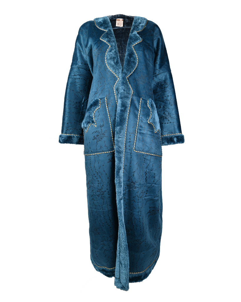 Teal Blue Cur Fur Hoodied Coat